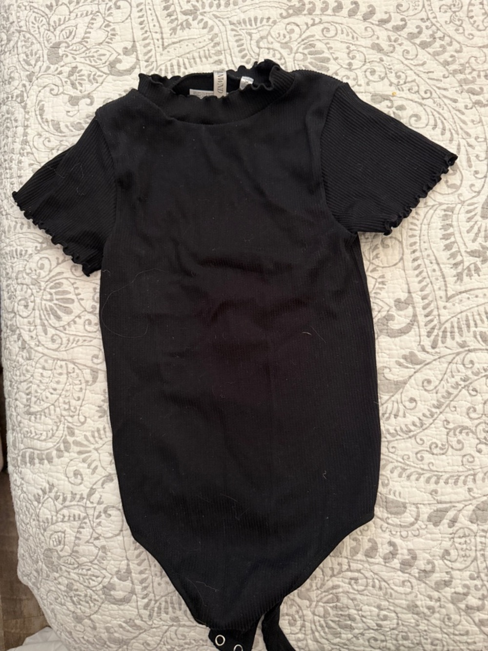 Ribbed Short-Sleeve Black Bodysuit